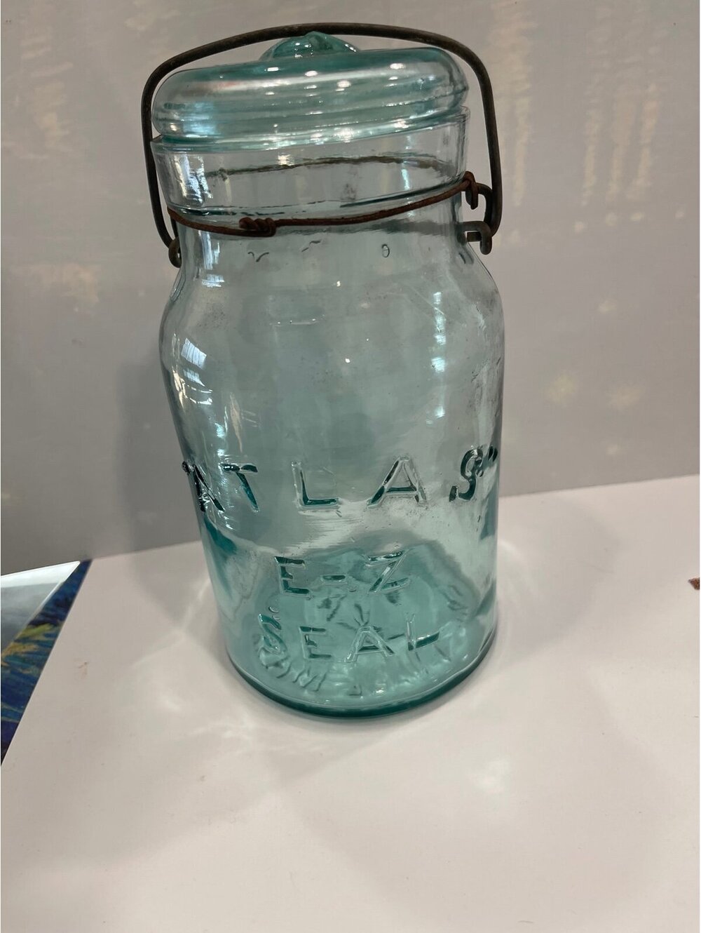 Vintage Atlas E-Z Seal Blue Hue Quart Jar w/Lid